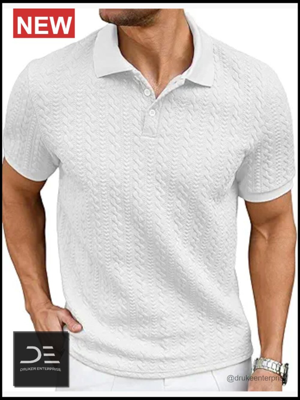 Men's Stretch Knitted Textured Short Sleeve Polo Shirt Golf Summer Casual